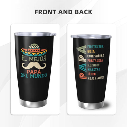 Spanish Papá Regalo 20oz Tumbler, Mexican Dad Gift for Men | Lovely Papá Mug Regalo, Heartfelt El Mejor Papa Del Mundo Present for Mexican Fathers