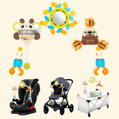Baby Activity Stroller Arch Toys,Car Seat Toys for Adjustable Bouncer Arch Crib Bassinet Hanging Toys Mobile Clip on Stroller Developing Motor Infants Toddlers Skills with Rattle,Mirror,Teether Gift