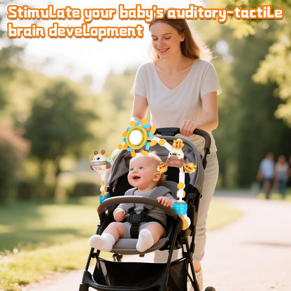 Baby Activity Stroller Arch Toys,Car Seat Toys for Adjustable Bouncer Arch Crib Bassinet Hanging Toys Mobile Clip on Stroller Developing Motor Infants Toddlers Skills with Rattle,Mirror,Teether Gift