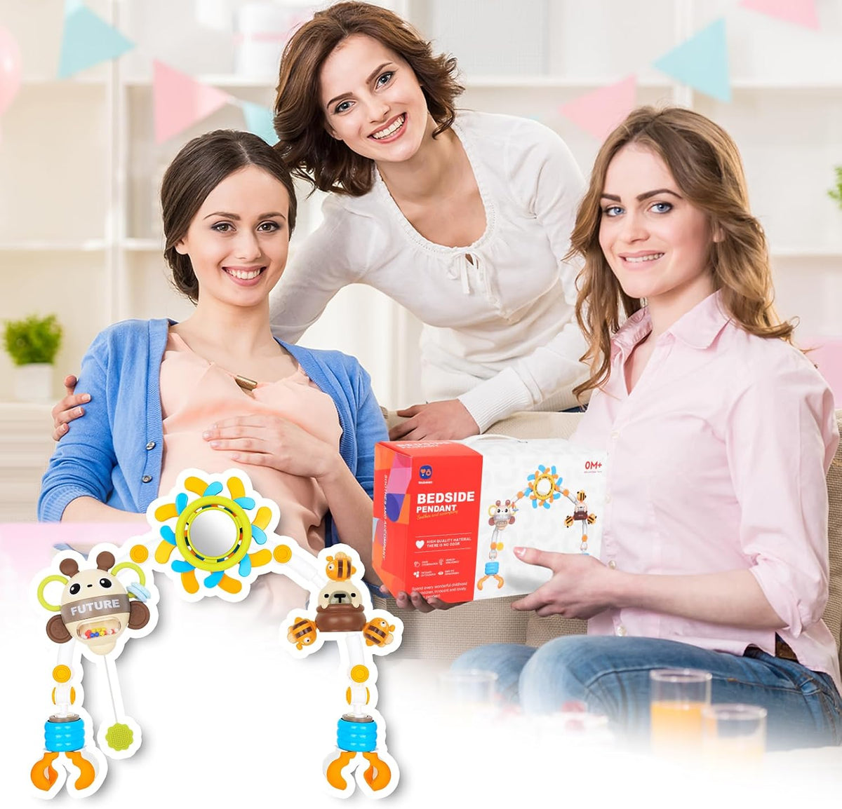 Baby Activity Stroller Arch Toys,Car Seat Toys for Adjustable Bouncer Arch Crib Bassinet Hanging Toys Mobile Clip on Stroller Developing Motor Infants Toddlers Skills with Rattle,Mirror,Teether Gift