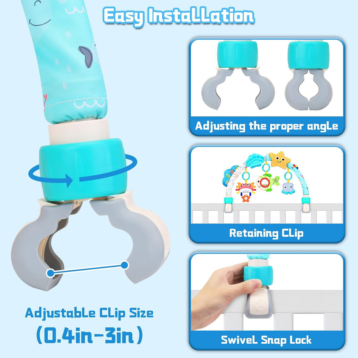 Baby Activity Stroller Arch Toys,Car Seat Toys for Adjustable Bouncer Arch Crib Bassinet Hanging Toys Mobile Clip on Stroller Developing Motor Infants Toddlers Skills with Rattle,Mirror,Teether Gift