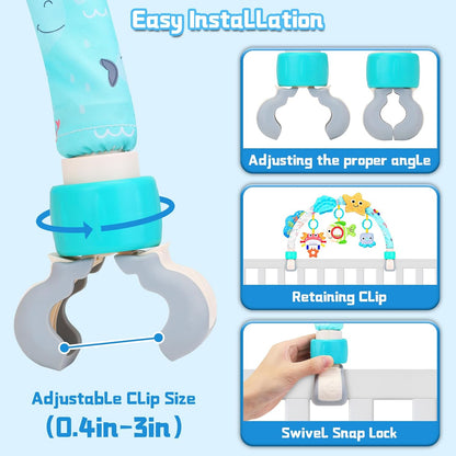 Baby Activity Stroller Arch Toys,Car Seat Toys for Adjustable Bouncer Arch Crib Bassinet Hanging Toys Mobile Clip on Stroller Developing Motor Infants Toddlers Skills with Rattle,Mirror,Teether Gift