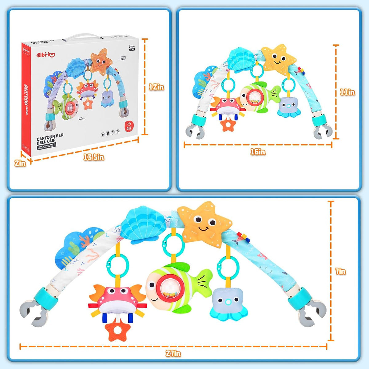 Baby Activity Stroller Arch Toys,Car Seat Toys for Adjustable Bouncer Arch Crib Bassinet Hanging Toys Mobile Clip on Stroller Developing Motor Infants Toddlers Skills with Rattle,Mirror,Teether Gift
