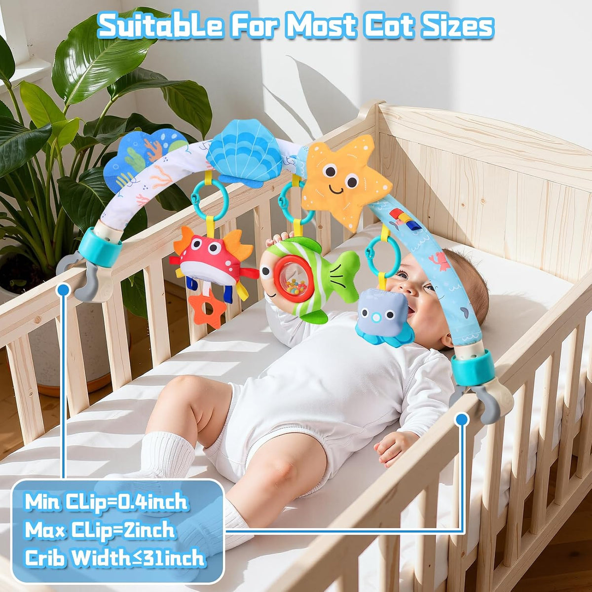 Baby Activity Stroller Arch Toys,Car Seat Toys for Adjustable Bouncer Arch Crib Bassinet Hanging Toys Mobile Clip on Stroller Developing Motor Infants Toddlers Skills with Rattle,Mirror,Teether Gift