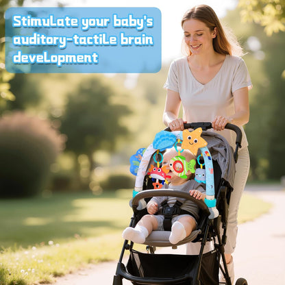 Baby Activity Stroller Arch Toys,Car Seat Toys for Adjustable Bouncer Arch Crib Bassinet Hanging Toys Mobile Clip on Stroller Developing Motor Infants Toddlers Skills with Rattle,Mirror,Teether Gift