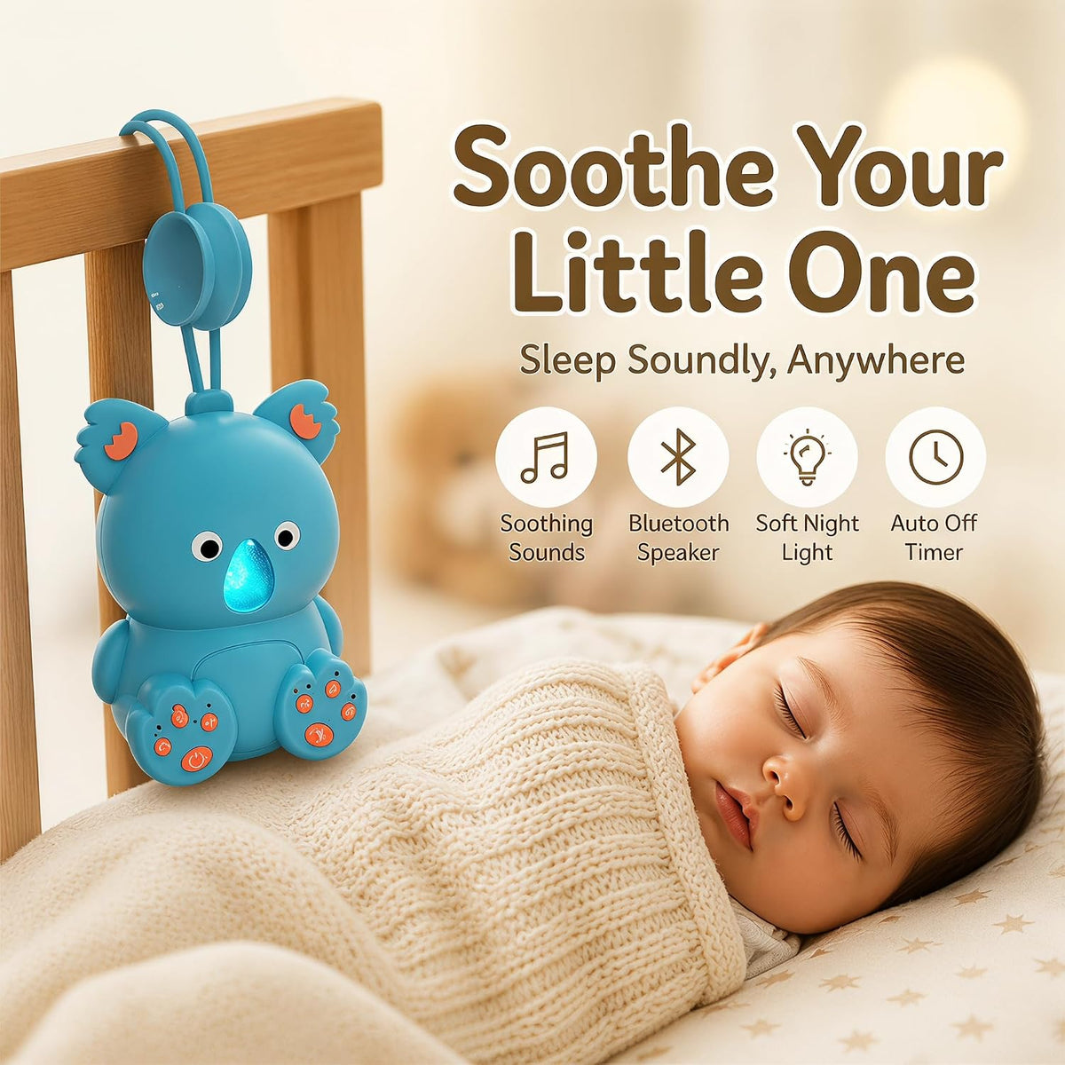 Portable White Noise Baby Sound Machine with Bluetooth Speaker and Timer