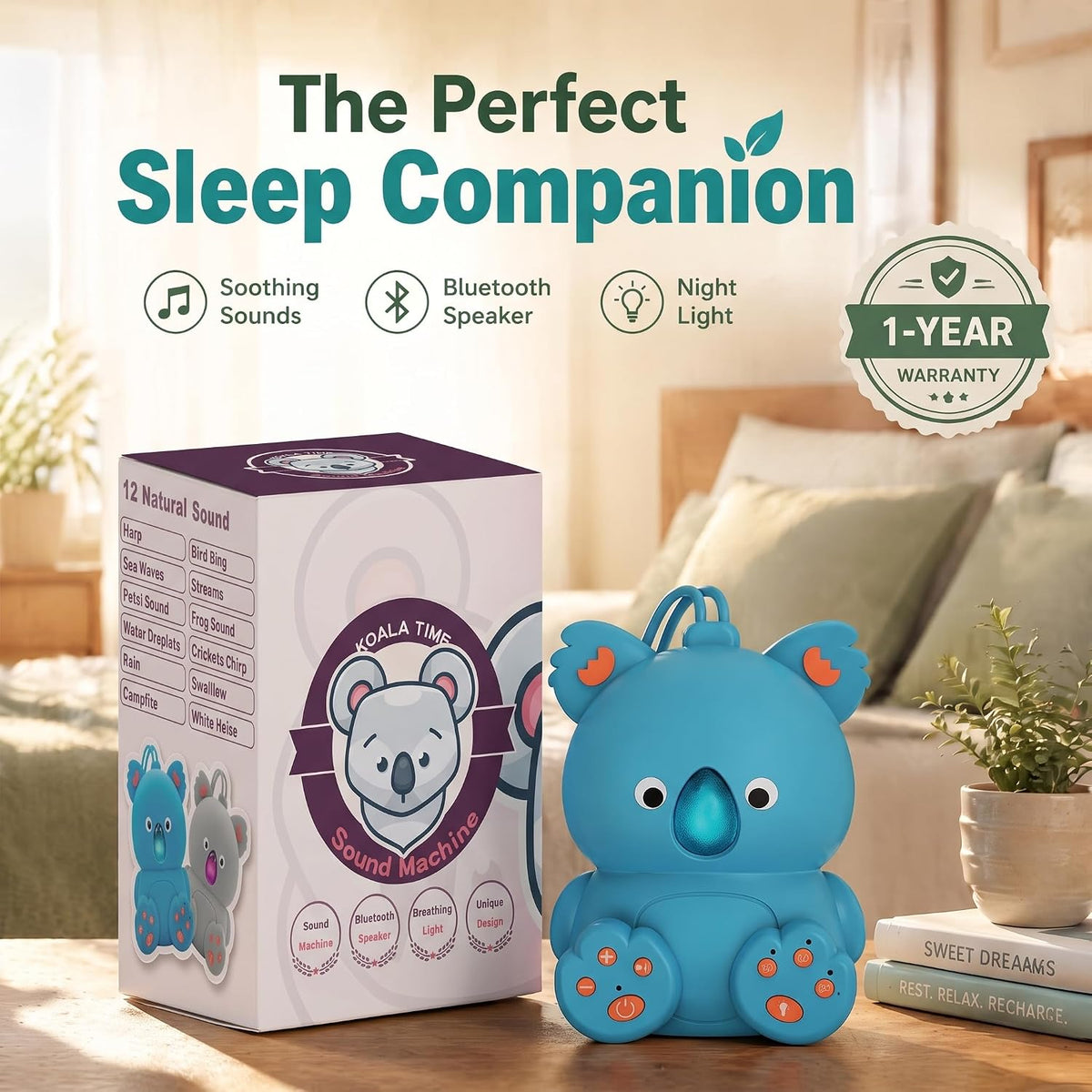Portable White Noise Baby Sound Machine with Bluetooth Speaker and Timer