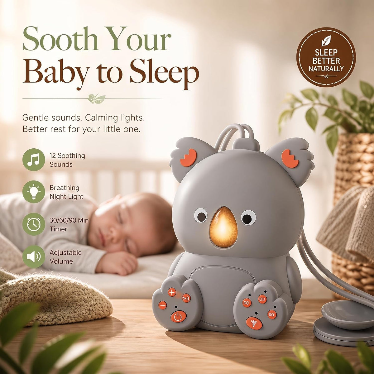 Portable White Noise Baby Sound Machine with Bluetooth Speaker and Timer