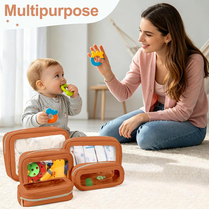5PCS Diaper Bag Organizer Pouch, Clear TPU Waterproof Organizer Zipper Bags, Cosmetic Bag Set, TSA Approved Toiletry Bags, Travel Organizer Bag for Kids and Women