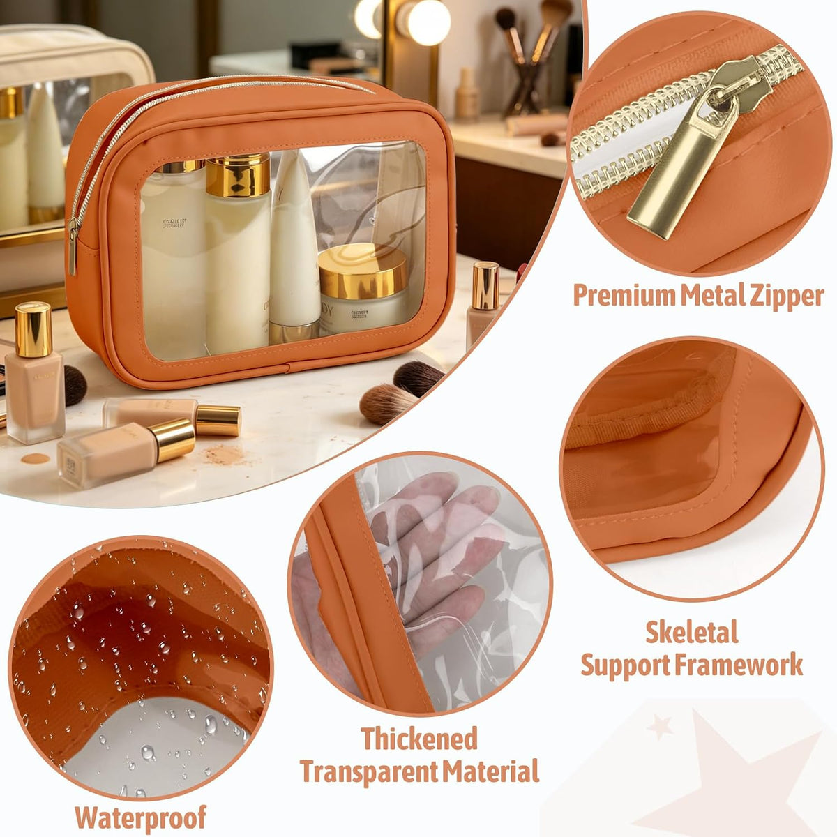 5PCS Diaper Bag Organizer Pouch, Clear TPU Waterproof Organizer Zipper Bags, Cosmetic Bag Set, TSA Approved Toiletry Bags, Travel Organizer Bag for Kids and Women