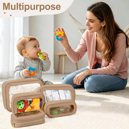 5PCS Diaper Bag Organizer Pouch, Clear TPU Waterproof Organizer Zipper Bags, Cosmetic Bag Set, TSA Approved Toiletry Bags, Travel Organizer Bag for Kids and Women