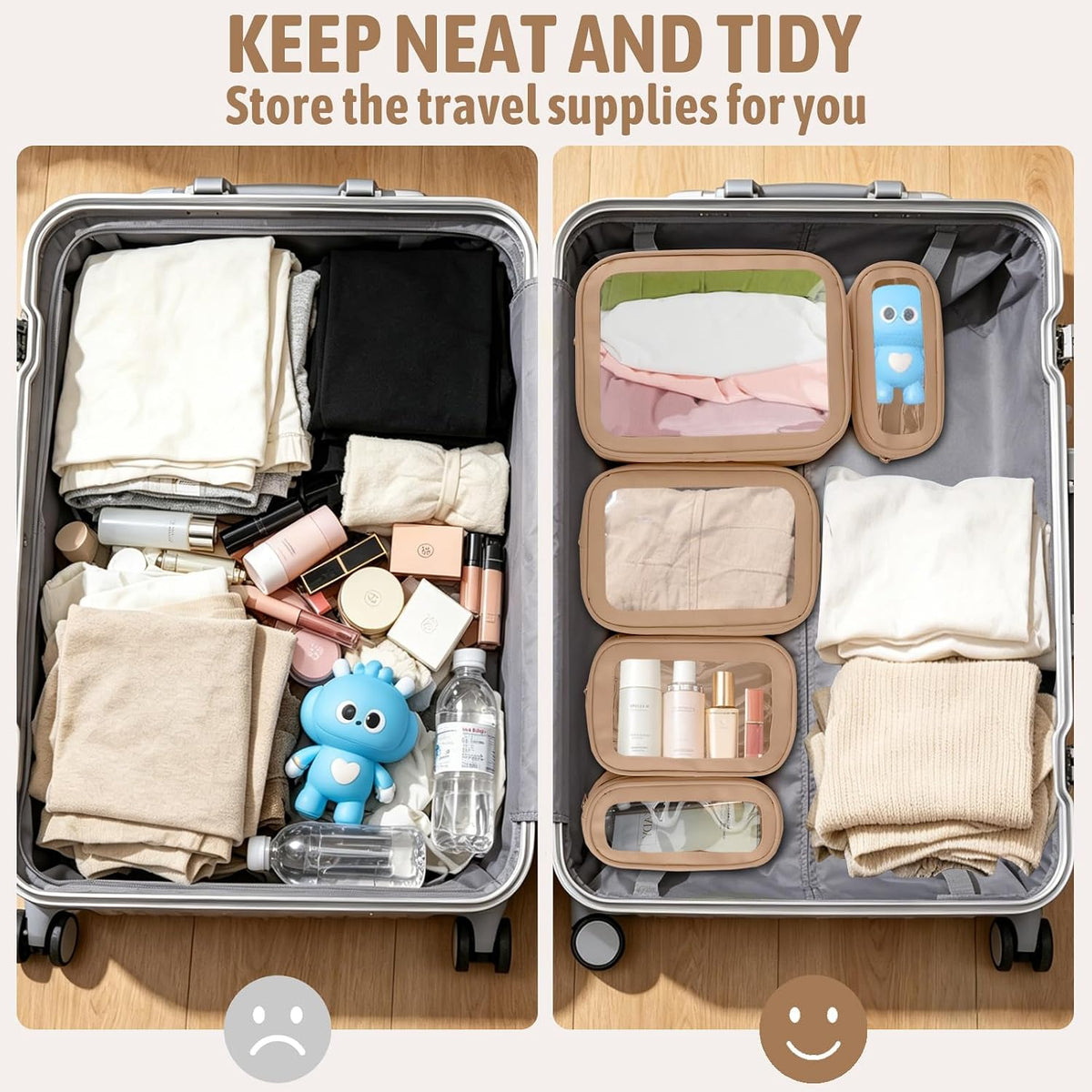 5PCS Diaper Bag Organizer Pouch, Clear TPU Waterproof Organizer Zipper Bags, Cosmetic Bag Set, TSA Approved Toiletry Bags, Travel Organizer Bag for Kids and Women