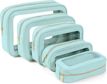 5PCS Diaper Bag Organizer Pouch, Clear TPU Waterproof Organizer Zipper Bags, Cosmetic Bag Set, TSA Approved Toiletry Bags, Travel Organizer Bag for Kids and Women