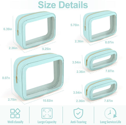 5PCS Diaper Bag Organizer Pouch, Clear TPU Waterproof Organizer Zipper Bags, Cosmetic Bag Set, TSA Approved Toiletry Bags, Travel Organizer Bag for Kids and Women