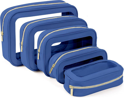 5PCS Diaper Bag Organizer Pouch, Clear TPU Waterproof Organizer Zipper Bags, Cosmetic Bag Set, TSA Approved Toiletry Bags, Travel Organizer Bag for Kids and Women