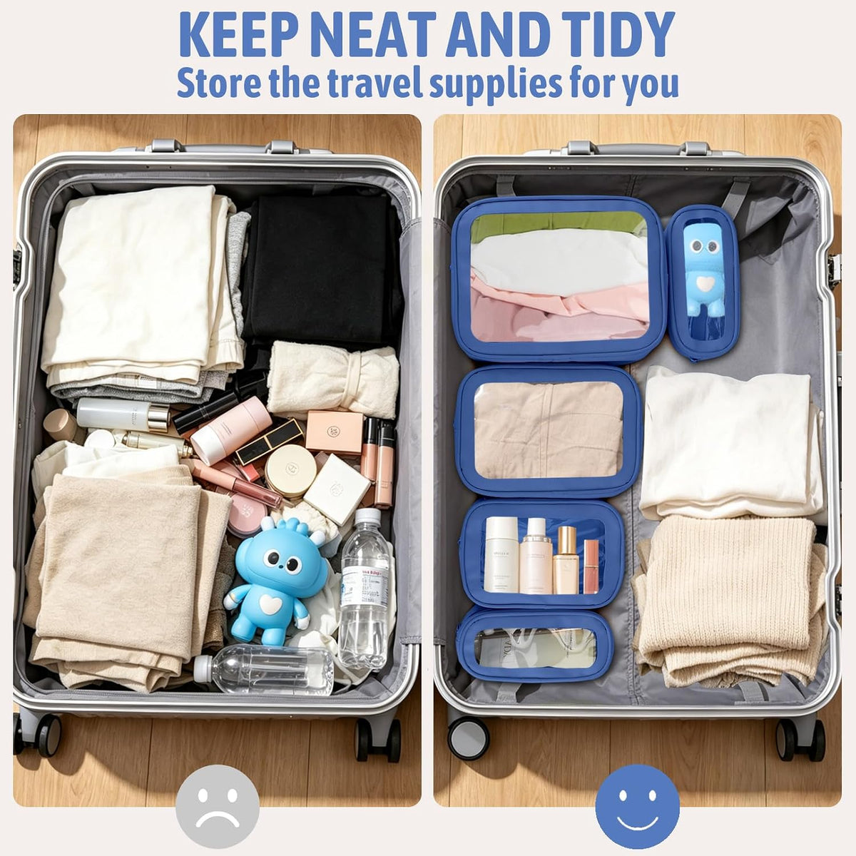 5PCS Diaper Bag Organizer Pouch, Clear TPU Waterproof Organizer Zipper Bags, Cosmetic Bag Set, TSA Approved Toiletry Bags, Travel Organizer Bag for Kids and Women