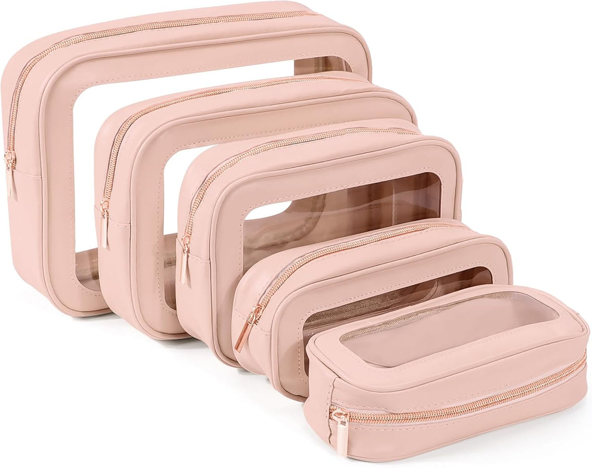 5PCS Diaper Bag Organizer Pouch, Clear TPU Waterproof Organizer Zipper Bags, Cosmetic Bag Set, TSA Approved Toiletry Bags, Travel Organizer Bag for Kids and Women