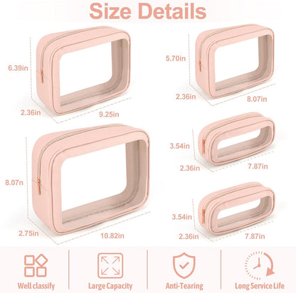 5PCS Diaper Bag Organizer Pouch, Clear TPU Waterproof Organizer Zipper Bags, Cosmetic Bag Set, TSA Approved Toiletry Bags, Travel Organizer Bag for Kids and Women