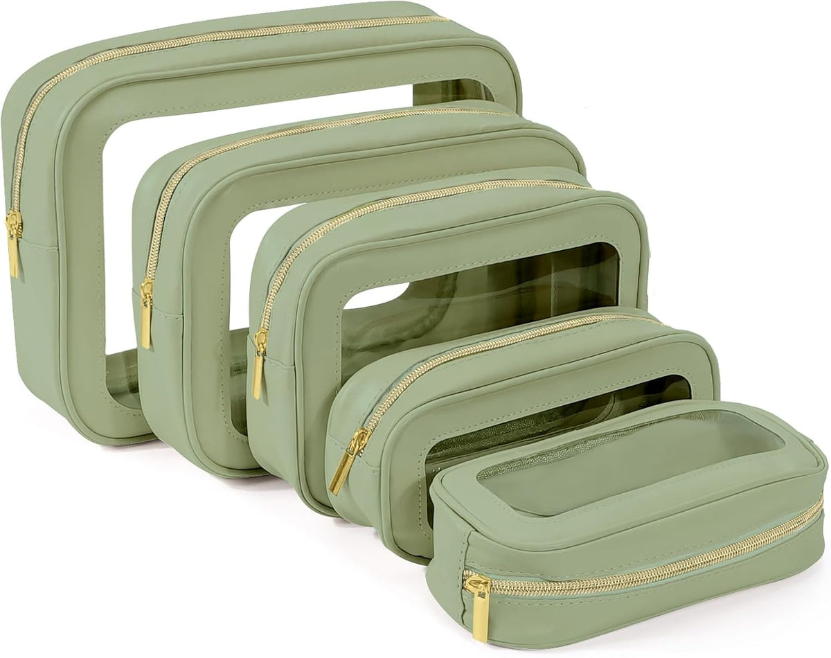 5PCS Diaper Bag Organizer Pouch, Clear TPU Waterproof Organizer Zipper Bags, Cosmetic Bag Set, TSA Approved Toiletry Bags, Travel Organizer Bag for Kids and Women