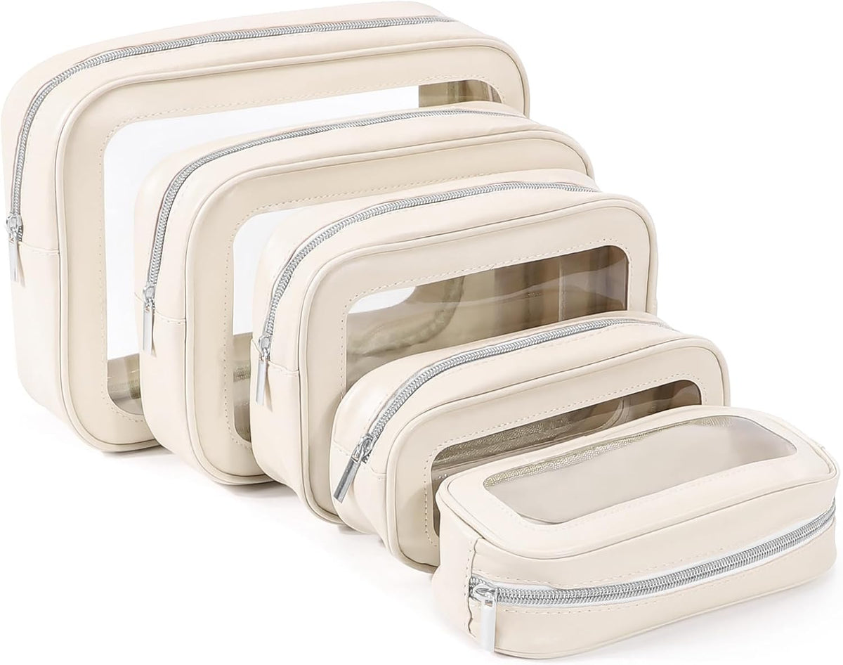 5PCS Diaper Bag Organizer Pouch, Clear TPU Waterproof Organizer Zipper Bags, Cosmetic Bag Set, TSA Approved Toiletry Bags, Travel Organizer Bag for Kids and Women