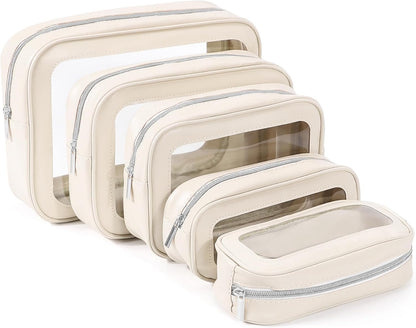 5PCS Diaper Bag Organizer Pouch, Clear TPU Waterproof Organizer Zipper Bags, Cosmetic Bag Set, TSA Approved Toiletry Bags, Travel Organizer Bag for Kids and Women