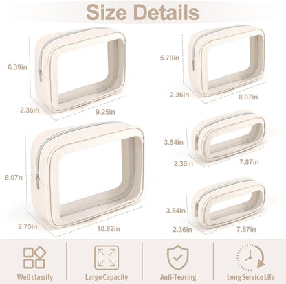 5PCS Diaper Bag Organizer Pouch, Clear TPU Waterproof Organizer Zipper Bags, Cosmetic Bag Set, TSA Approved Toiletry Bags, Travel Organizer Bag for Kids and Women