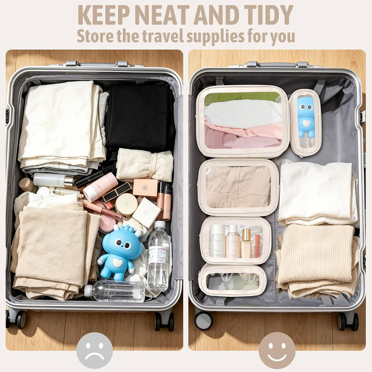 5PCS Diaper Bag Organizer Pouch, Clear TPU Waterproof Organizer Zipper Bags, Cosmetic Bag Set, TSA Approved Toiletry Bags, Travel Organizer Bag for Kids and Women