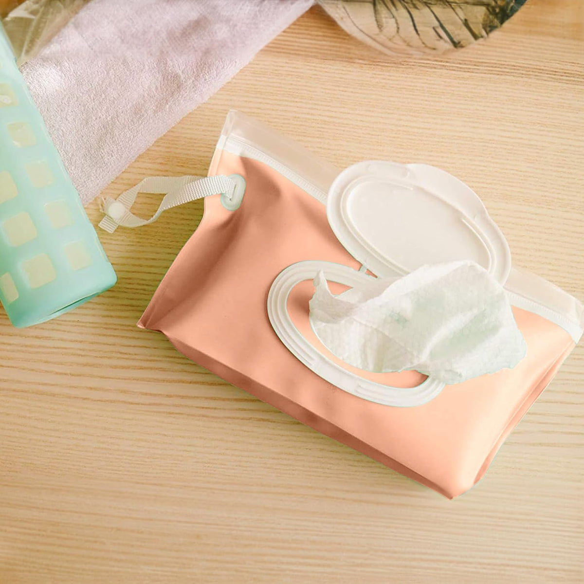 Portable Baby Wipe Case Travel Holder - Refillable Wipe Dispenser Pouches, Keeps Wipes Fresh & Moist, Lightweight, Durable, for Car, Diaper Bag, Stroller, Home & Travel (Set of 5, Pink)