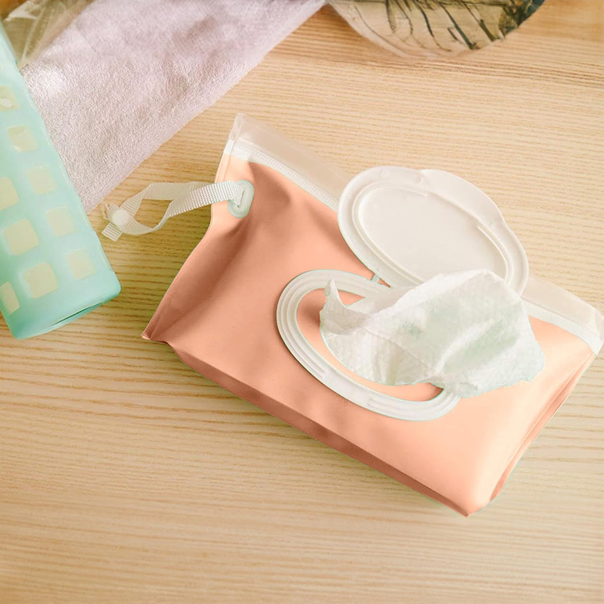 Portable Baby Wipe Case Travel Holder - Refillable Wipe Dispenser Pouches, Keeps Wipes Fresh & Moist, Lightweight, Durable, for Car, Diaper Bag, Stroller, Home & Travel (Set of 5, Pink)