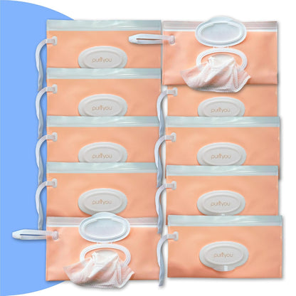 Portable Baby Wipe Case Travel Holder - Refillable Wipe Dispenser Pouches, Keeps Wipes Fresh & Moist, Lightweight, Durable, for Car, Diaper Bag, Stroller, Home & Travel (Set of 5, Pink)