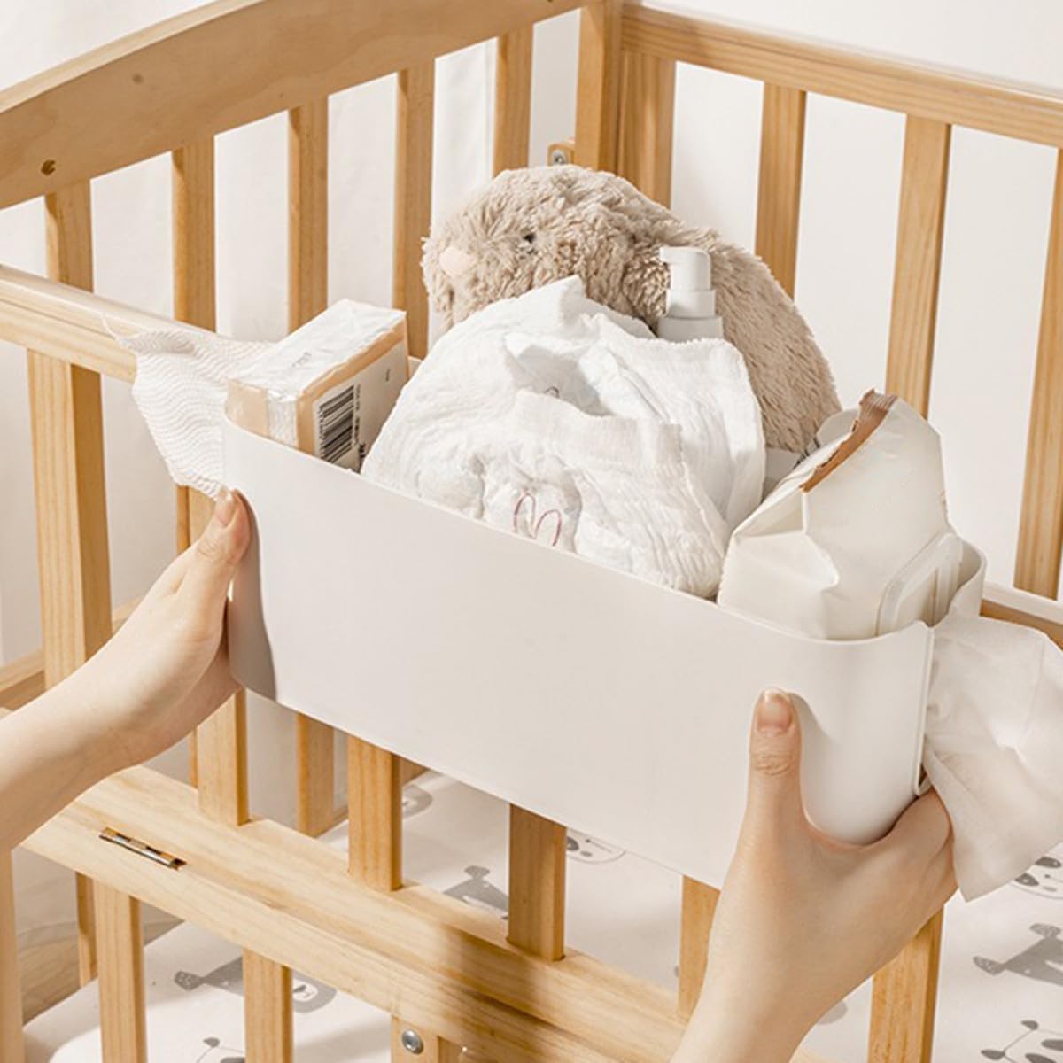 Wall Mounted Baby Bedside Diaper Storage Box PP White Organizer