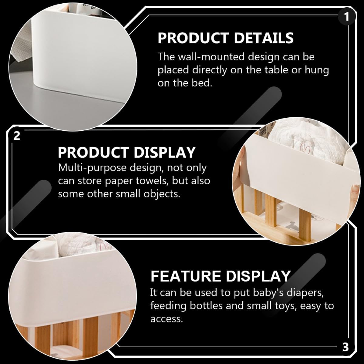 Wall Mounted Baby Bedside Diaper Storage Box PP White Organizer