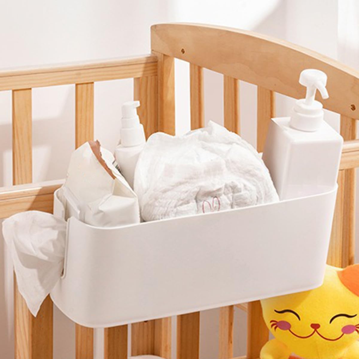 Wall Mounted Baby Bedside Diaper Storage Box PP White Organizer