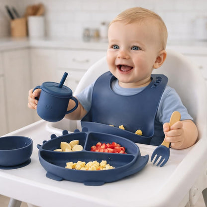 15-Piece Silicone Baby Feeding Set: Includes Suction Plates, Sippy Cup, Bowls, Utensils, Bib – Baby Led Weaning Essentials, BPA-Free, Dishwasher & Microwave Safe (Beige)