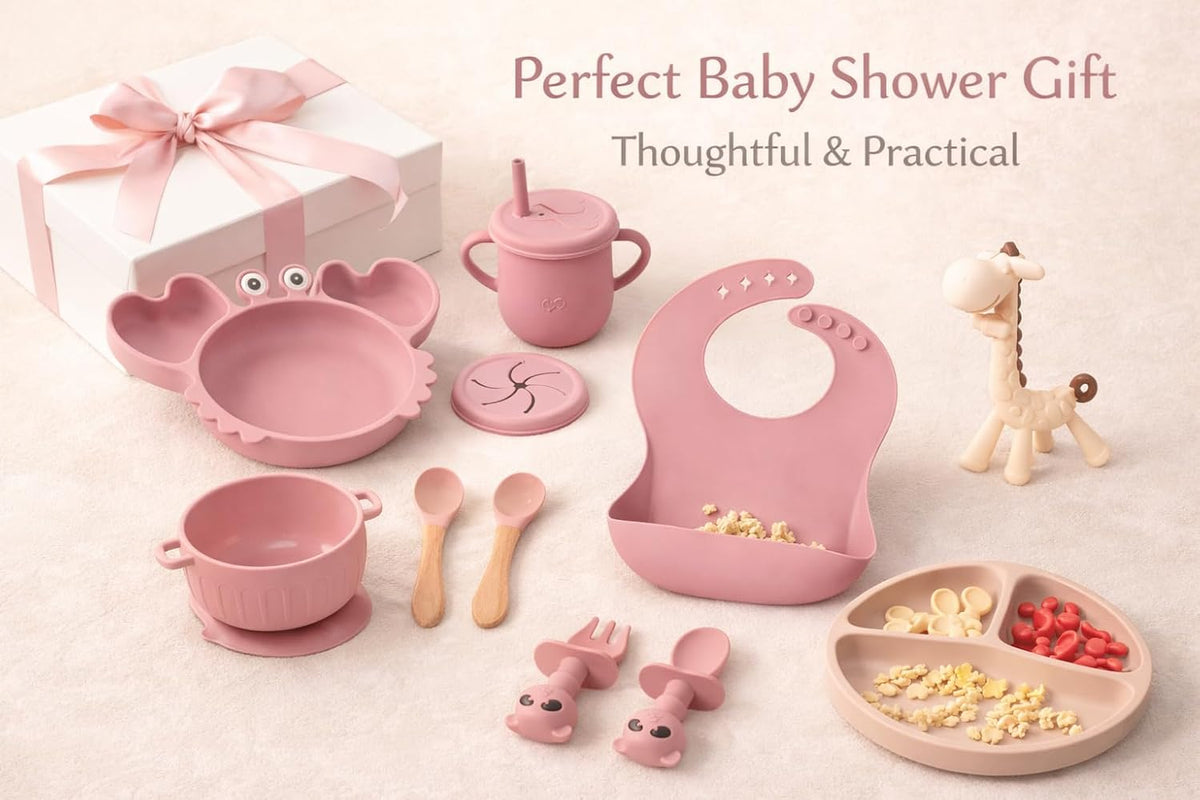 15-Piece Silicone Baby Feeding Set: Includes Suction Plates, Sippy Cup, Bowls, Utensils, Bib – Baby Led Weaning Essentials, BPA-Free, Dishwasher & Microwave Safe (Beige)