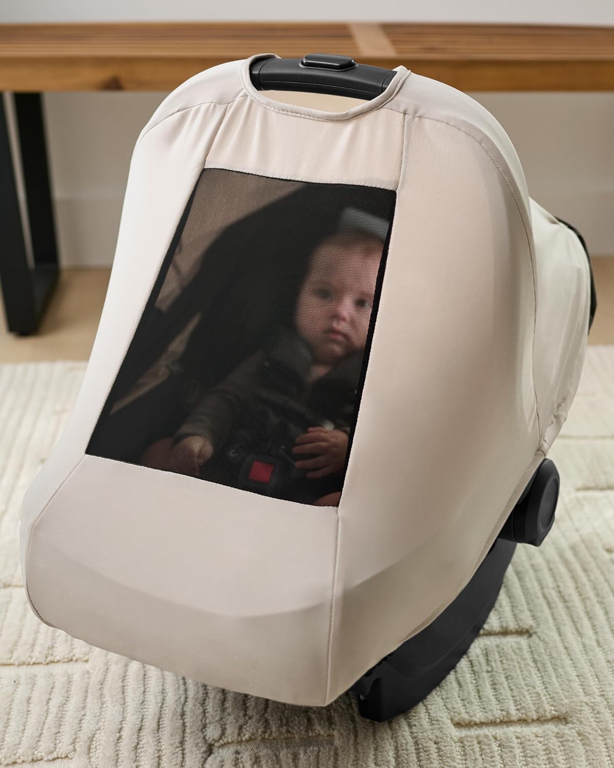 All Seasons Baby Car Seat Cover 4 in 1 Universal Fit with UPF40+ Sunshade and Water Resistant Fabric Oat
