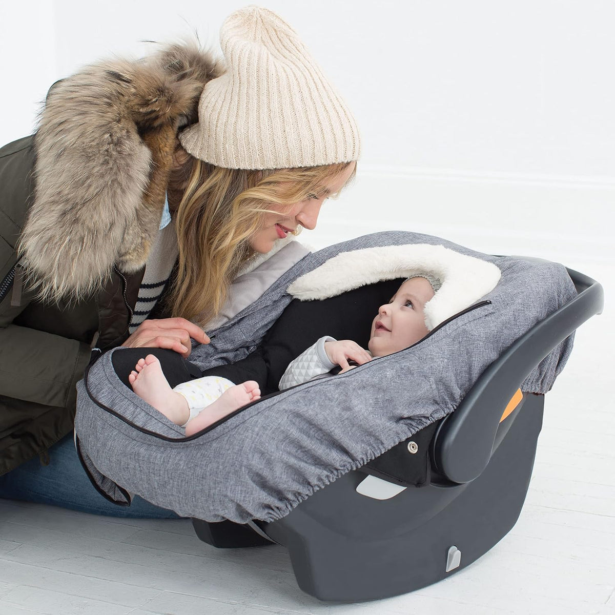 All Seasons Baby Car Seat Cover 4 in 1 Universal Fit with UPF40+ Sunshade and Water Resistant Fabric Oat
