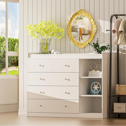 Diaper Changing Station Baby Nursery Dresser Changing Table with 5 Drawers