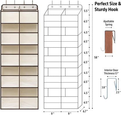 White Over Door Organizer with 10 Large Clear Pockets, Double-Row Hanging Door Storage for Closet, Bathroom, Nursery, Bedroom, Dorm, Toys, Toiletries, Baby Essentials