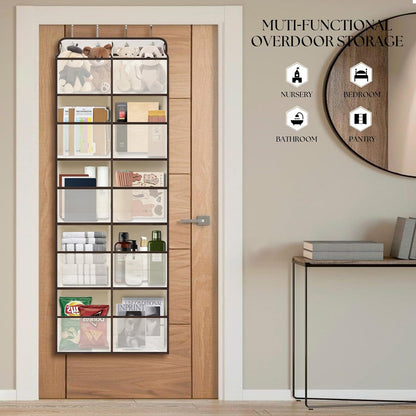 White Over Door Organizer with 10 Large Clear Pockets, Double-Row Hanging Door Storage for Closet, Bathroom, Nursery, Bedroom, Dorm, Toys, Toiletries, Baby Essentials