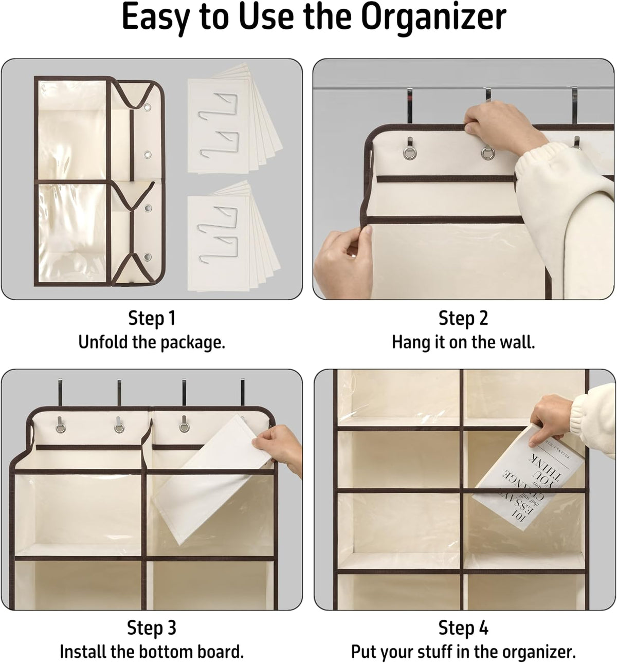 White Over Door Organizer with 10 Large Clear Pockets, Double-Row Hanging Door Storage for Closet, Bathroom, Nursery, Bedroom, Dorm, Toys, Toiletries, Baby Essentials