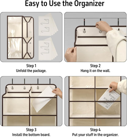 White Over Door Organizer with 10 Large Clear Pockets, Double-Row Hanging Door Storage for Closet, Bathroom, Nursery, Bedroom, Dorm, Toys, Toiletries, Baby Essentials