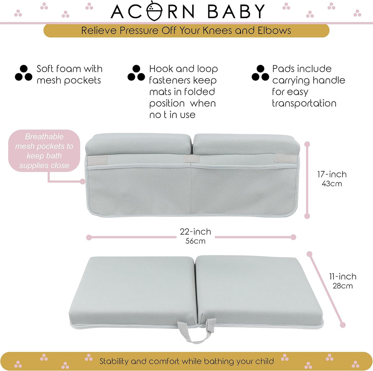 Bath Kneeler and Elbow Rest Pad - Over Tub Foam Bathtub Kneeling Pad with Storage Pockets and Suction Cups 814205