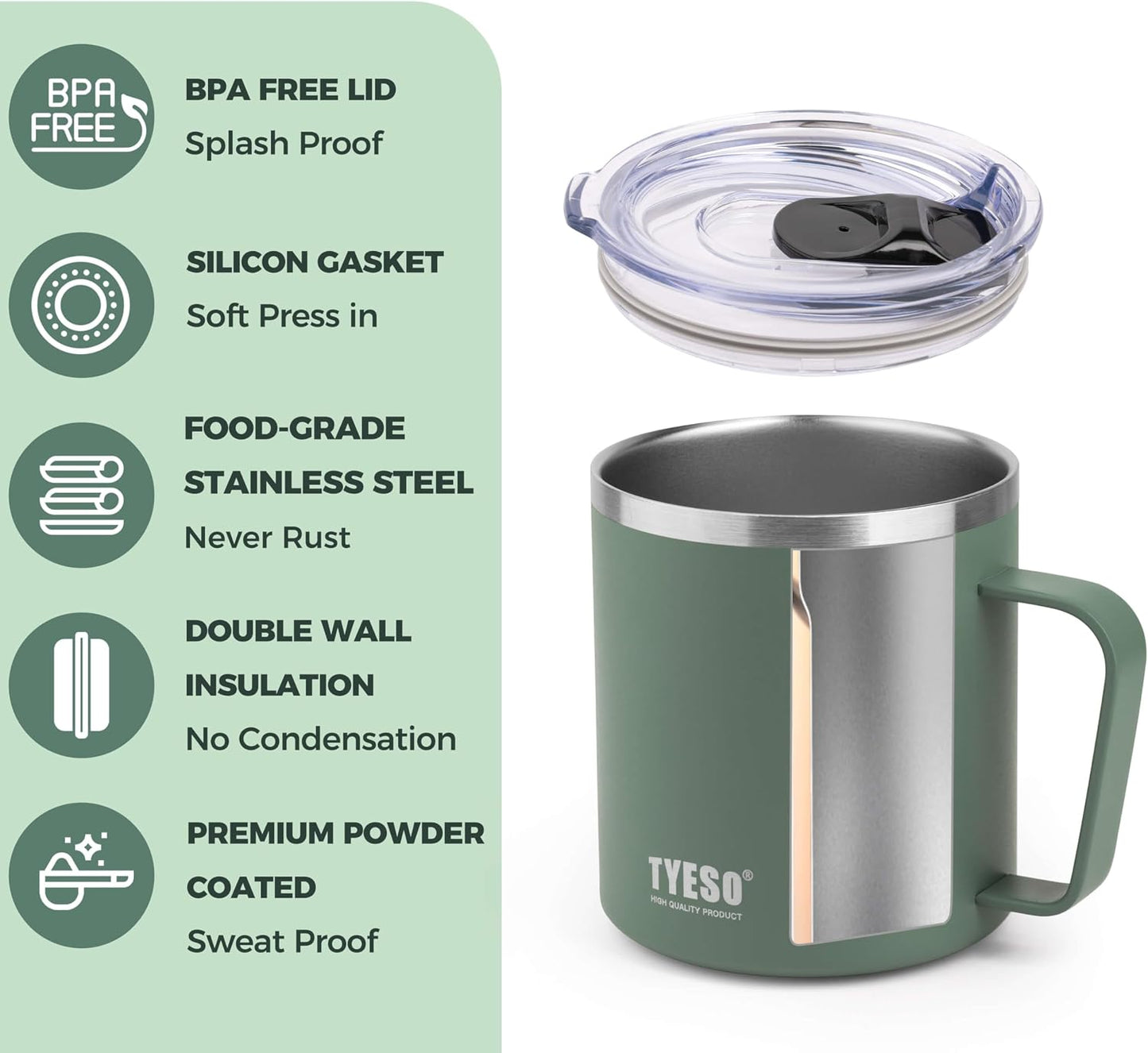 14 Oz Stainless Steel Pink Coffee Mug with Handle and Lid – Double Wall Thermal Coffee Cup – Dishwasher Safe Insulated Tumbler Keeps Drinks Hot & Cold – For Home, Office, Travel