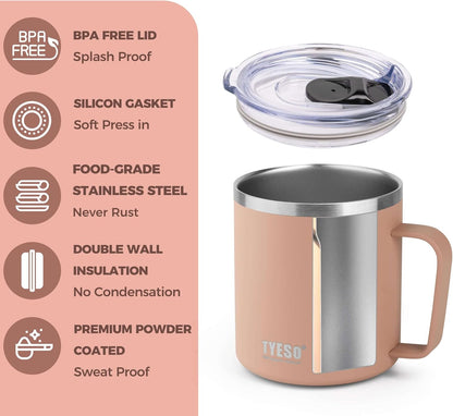 14 Oz Stainless Steel Pink Coffee Mug with Handle and Lid – Double Wall Thermal Coffee Cup – Dishwasher Safe Insulated Tumbler Keeps Drinks Hot & Cold – For Home, Office, Travel