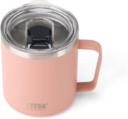 14 Oz Stainless Steel Pink Coffee Mug with Handle and Lid – Double Wall Thermal Coffee Cup – Dishwasher Safe Insulated Tumbler Keeps Drinks Hot & Cold – For Home, Office, Travel