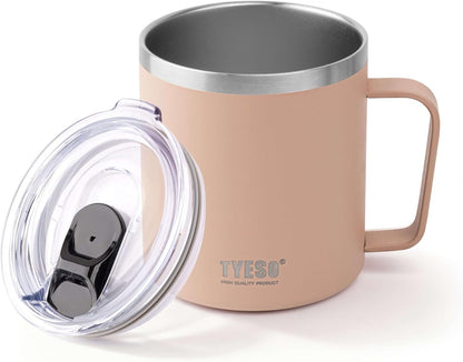 14 Oz Stainless Steel Pink Coffee Mug with Handle and Lid – Double Wall Thermal Coffee Cup – Dishwasher Safe Insulated Tumbler Keeps Drinks Hot & Cold – For Home, Office, Travel
