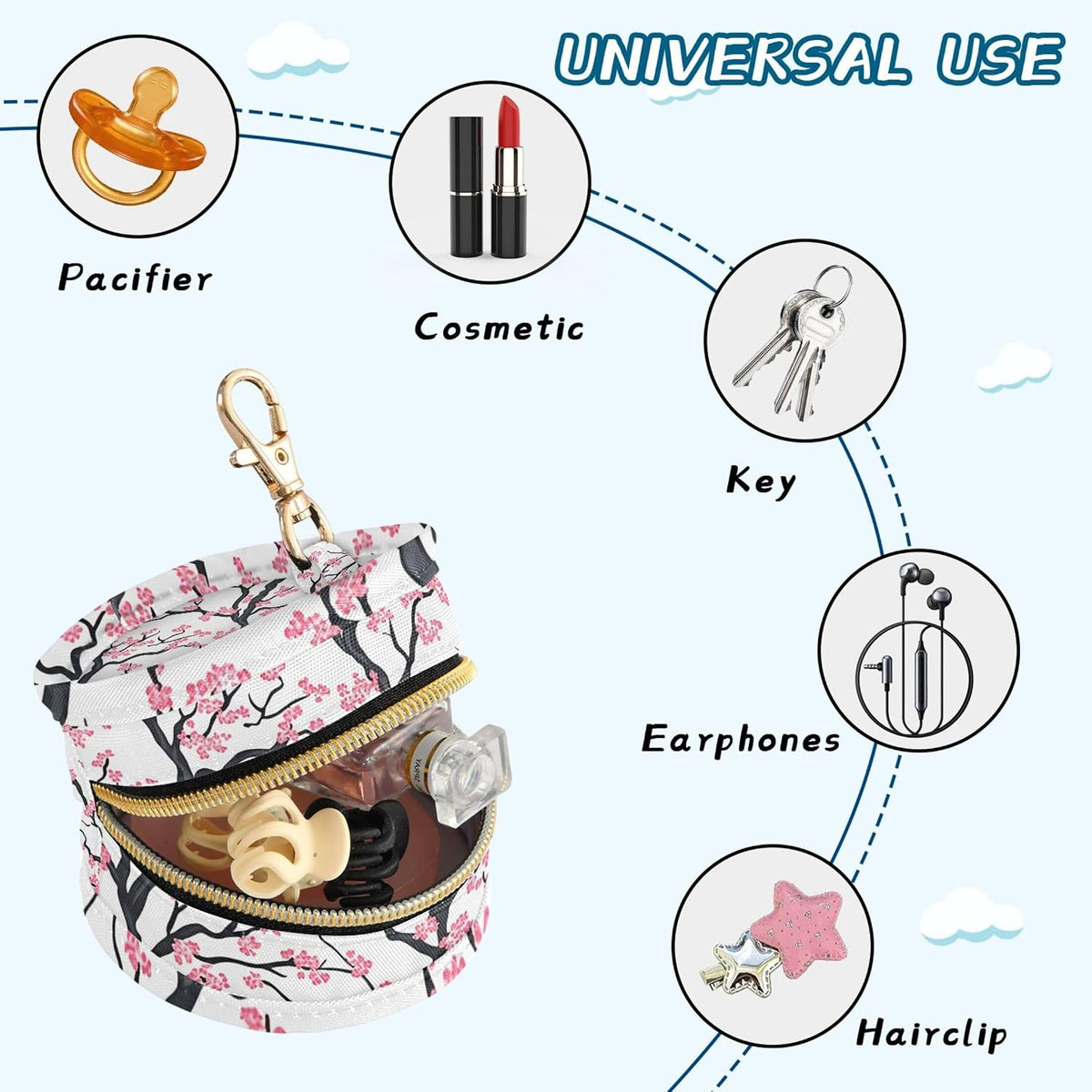 Beautiful Cherry Blossoms Baby Pacifier Holder Case, Dustproof Portable Storage Box for Diaper Bag Purse, Pacifier Storage Container for Boys & Girls