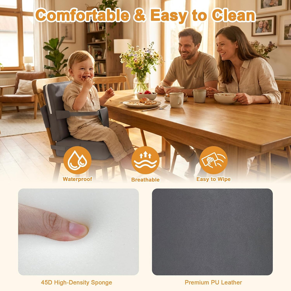 Toddler Booster Seat for Kitchen Chair, Dining Table, Grey