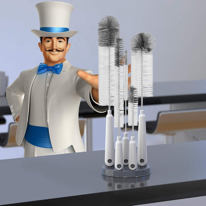 5 Pack Bottle Brush Cleaning Set with Storage Holder, White